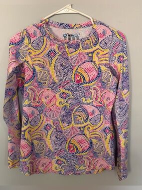 IBKUL UPF 50+ Long Sleeve Performance Top Pink Purple Paisley Print Women’s XS